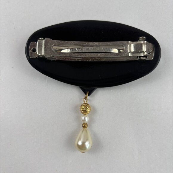 VTG Barrette Black Lucite? Faux Pearls Studs Hair Clip France - Picture 4 of 6